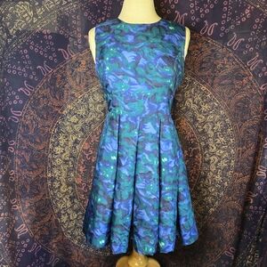 BB Dakota Blue & Green Watercolor Floral Silk Fit & Flare Dress Womens Size 8